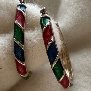 Avon NRT Vintage Striped Enamel Hoop Earrings
